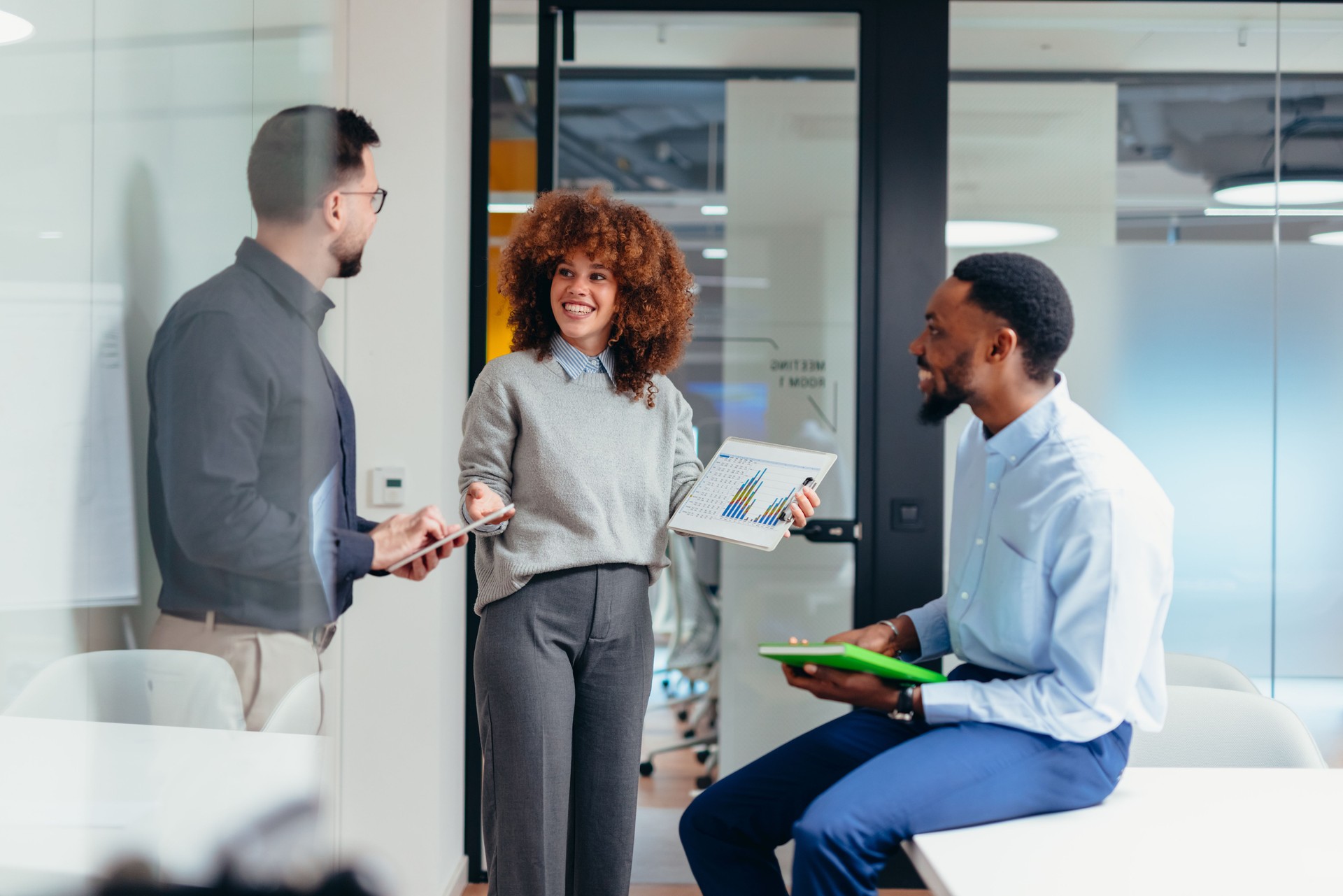 Business Team Discussing Financial Results in Modern Office